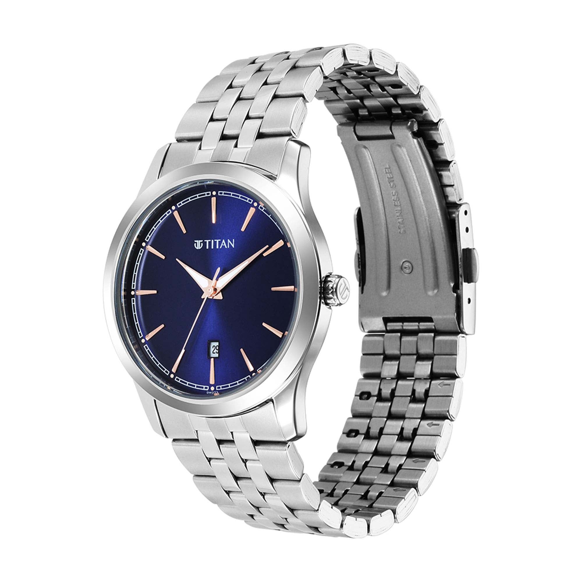 Titan Trendsetters Blue Dial Analog Stainless Steel Strap watch for Men