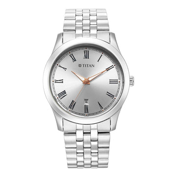 Titan Urban Analog Silver White Dial Metal Strap Watch for Men 1823SM05