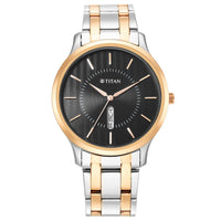 Titan Quartz Analog Black Dial Stainless Steel Strap Watch for Men