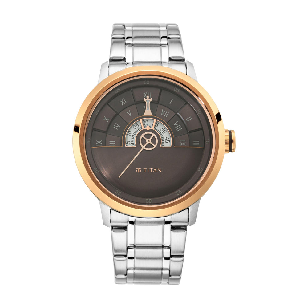 Titan Grandmaster Brown Dial Analog Stainless Steel Strap Watch for Men