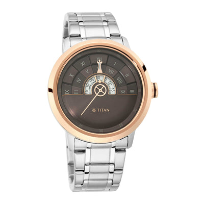 Titan Grandmaster Brown Dial Analog Stainless Steel Strap Watch for Men