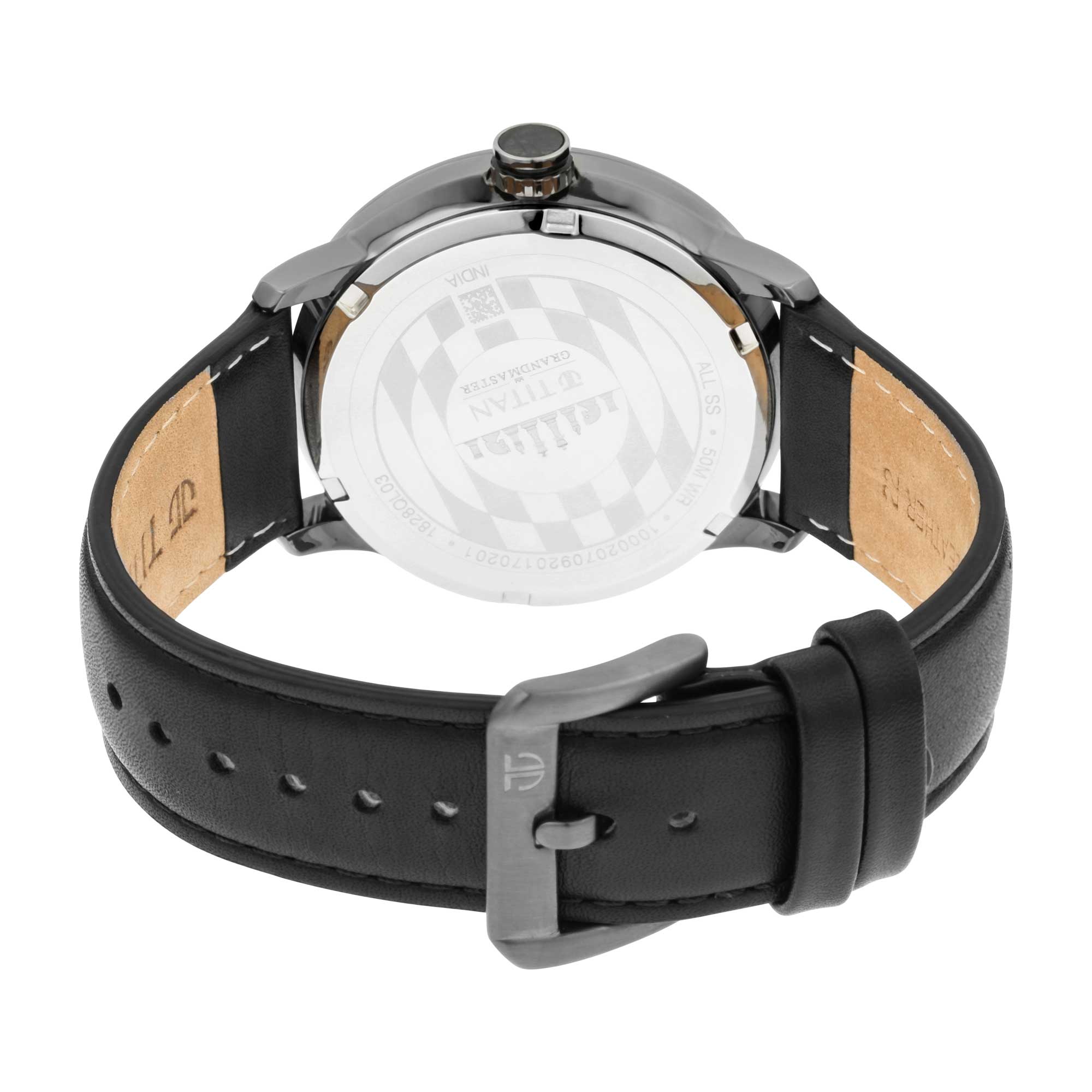 Titan Grandmaster Black Dial Quartz Analog Leather Strap Watch for Men