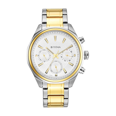 Titan Quartz Multifunction Silver Dial Stainless Steel Strap Watch for Men