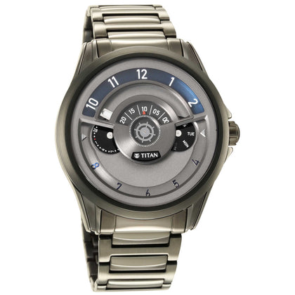 Titan Quartz Analog with Day and Date Anthracite Dial Stainless Steel Strap Watch for Men