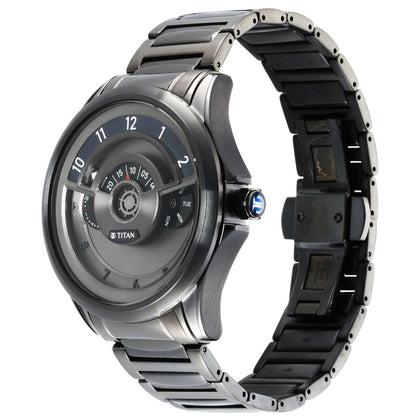 Titan Quartz Analog with Day and Date Anthracite Dial Stainless Steel Strap Watch for Men