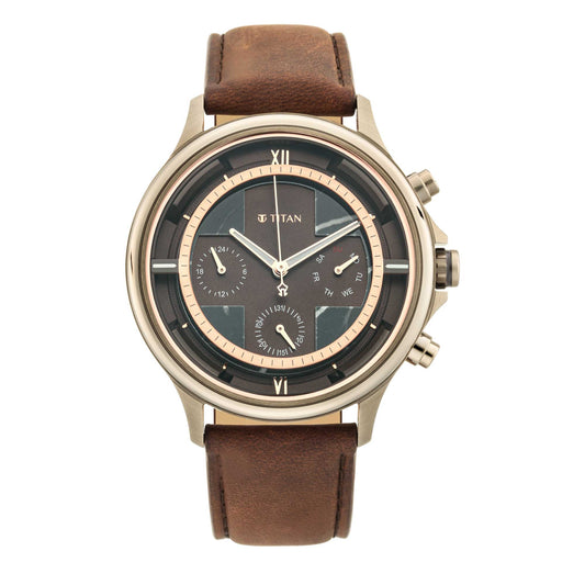 Titan Grandmaster Brown Dial Multi Leather Strap watch for Men