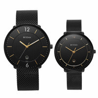 Titan Bandhan Black Dial Analog with Date Stainless Steel Strap watch for Couple