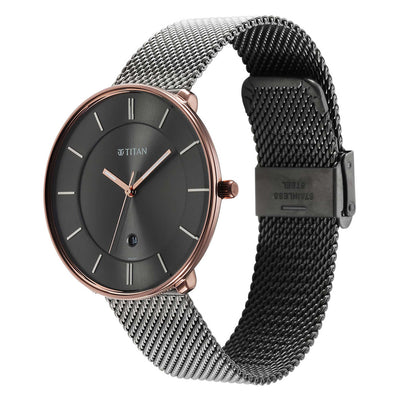 Titan Quartz Analog Anthracite Dial Stainless Steel Strap Watch for Men