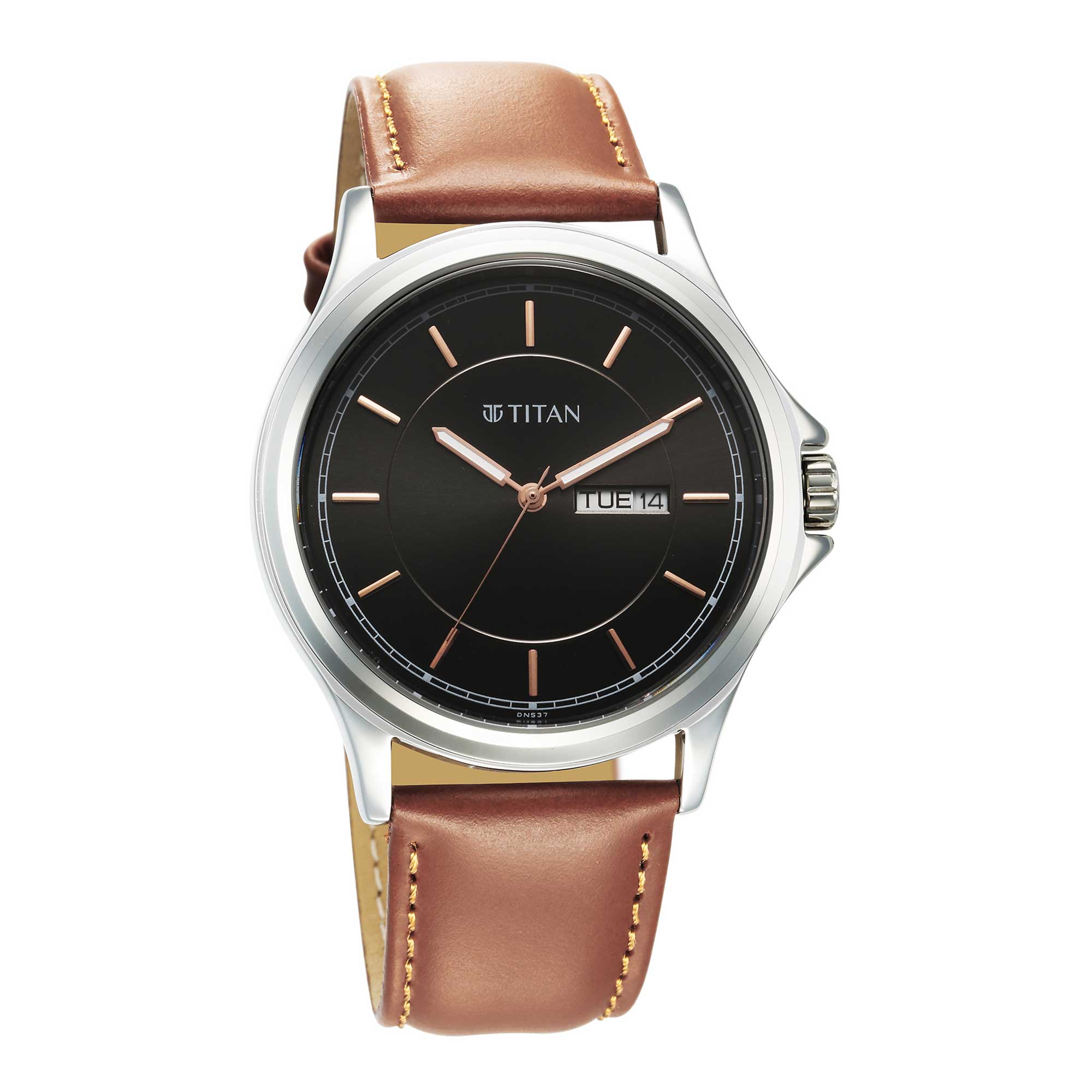 Titan Urban Black Dial Analog Leather Strap Watch for Men