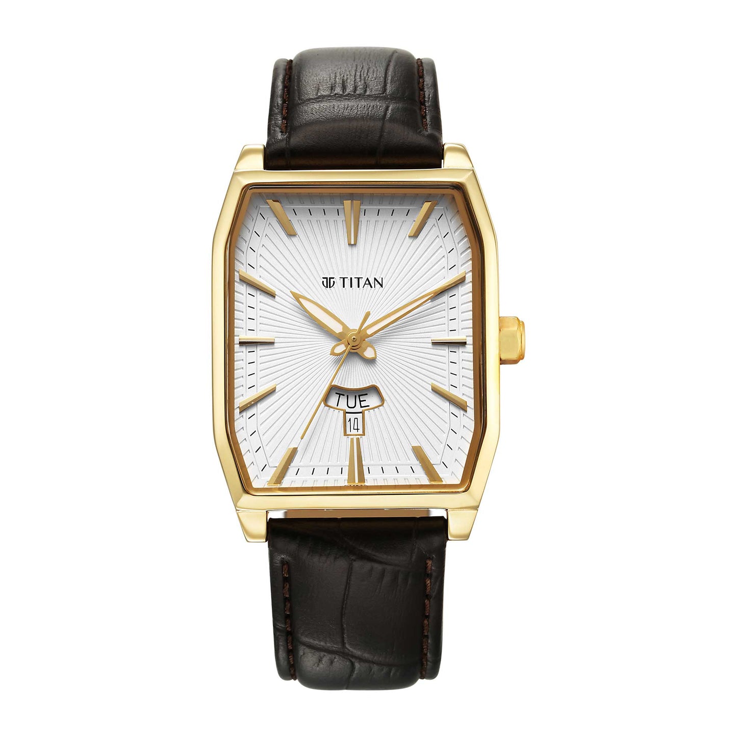 Titan Regalia Opulent White Dial Analog with Day and Date Leather Strap Watch for Men