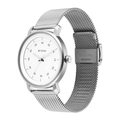 Titan Workwear Quartz Alog Silver Dial Stainless Steel Strap Watch for Men (1884SM01)