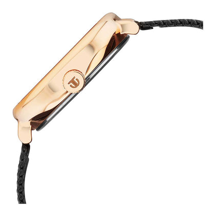 Titan Shaped Case Black Dial Metal Strap Watch