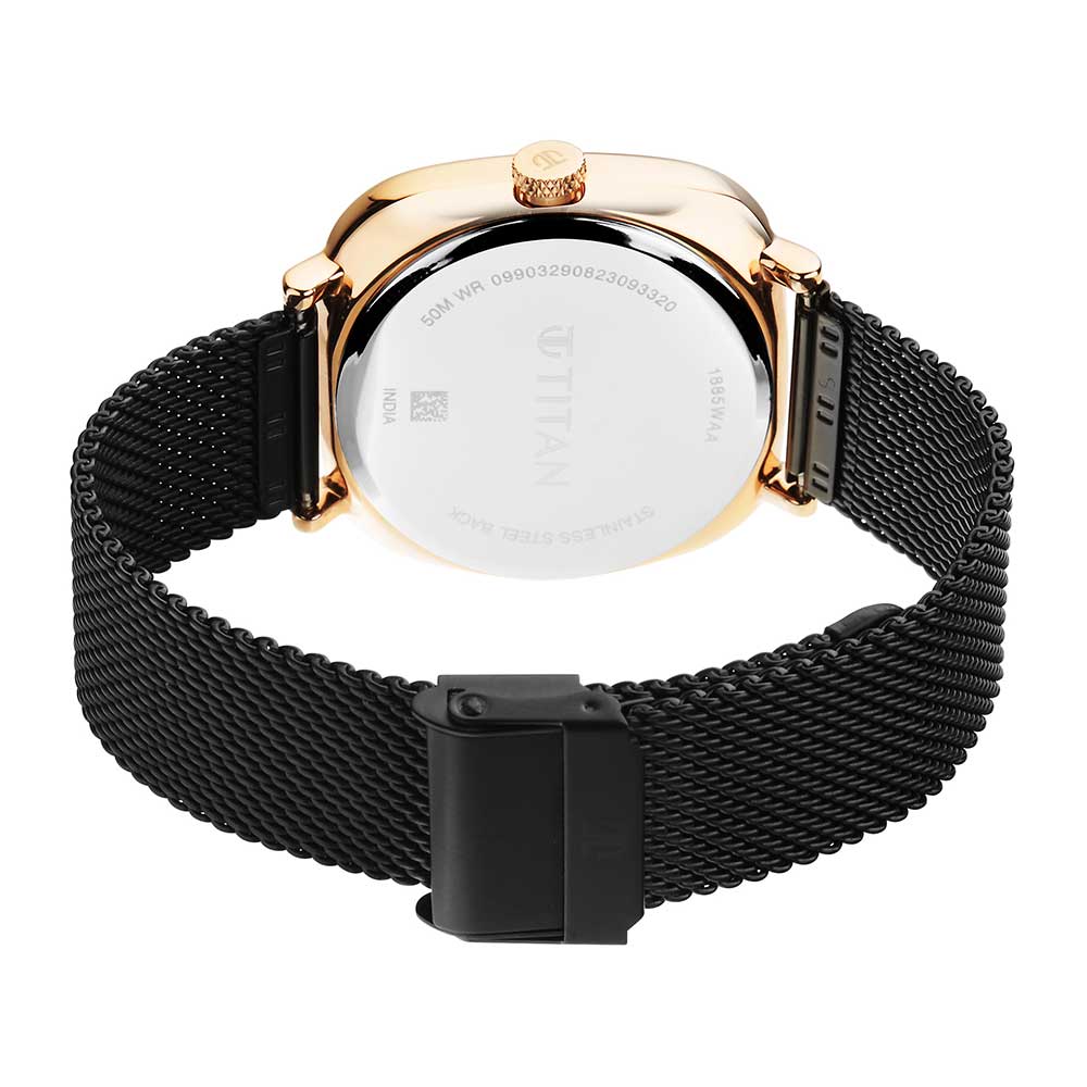 Titan Shaped Case Black Dial Metal Strap Watch