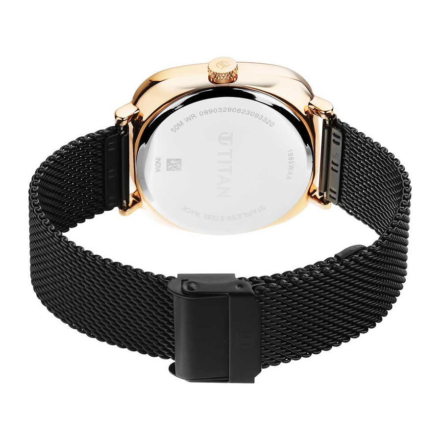Titan Shaped Case Black Dial Metal Strap Watch