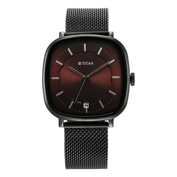 Titan Shaped Case Brown Dial Metal Strap Watch