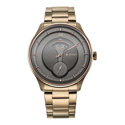 Titan Quartet Brown Dial Analog Stainless Steel Strap watch for Men