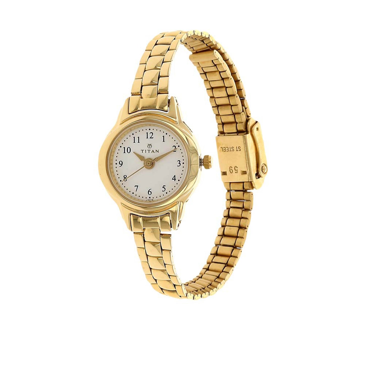 Titan Quartz Analog White Dial Stainless Steel Strap Watch for Women
