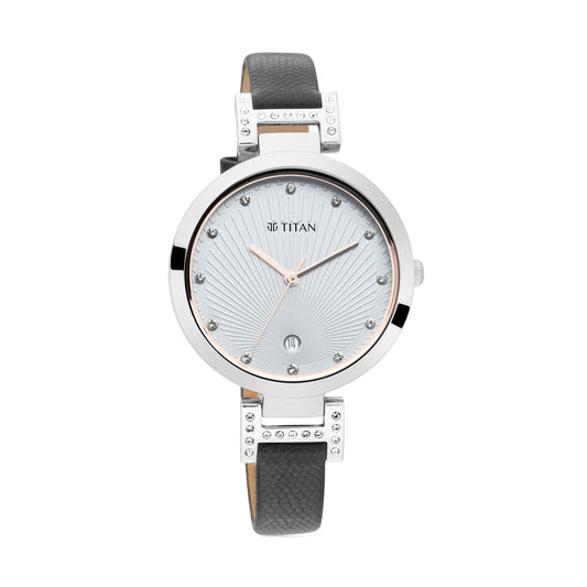 Titan SparkleGrey Dial Analog Leather Strap watch for Women