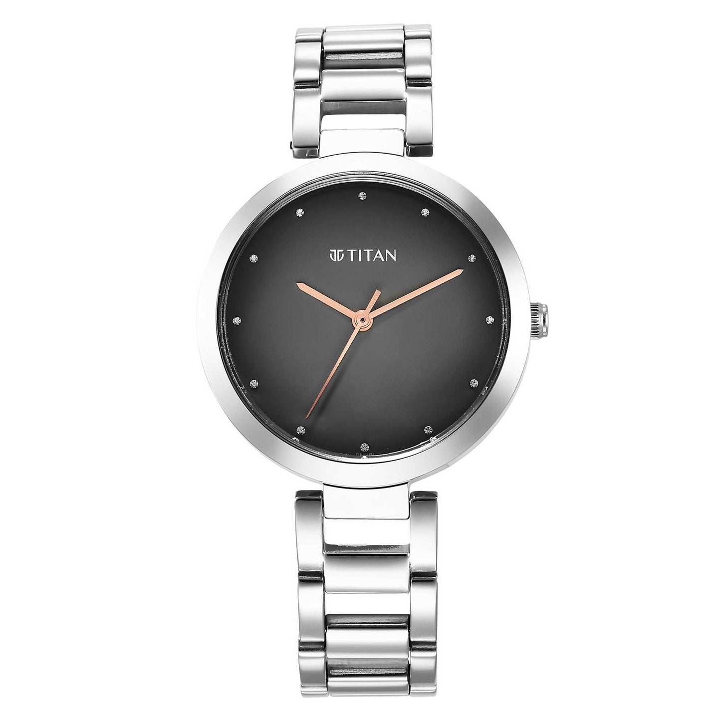 Titan Workwear Quartz Analog Black Dial Silver Stainless Steel Strap Watch for Women