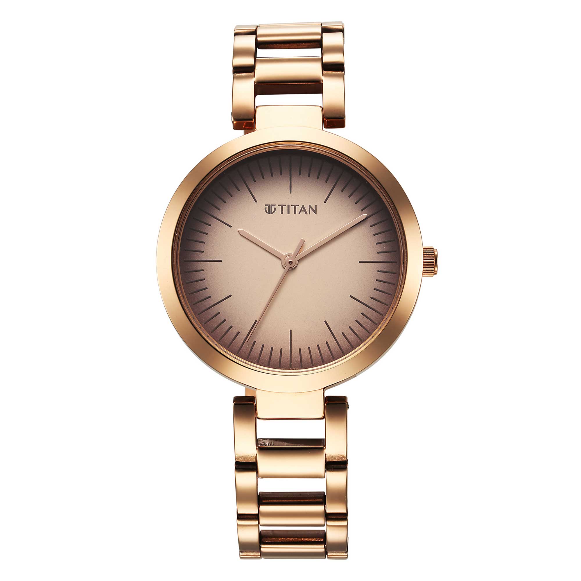 Titan Workwear Quartz Analog Beige Dial Rose Gold Stainless Steel Strap Watch for Women