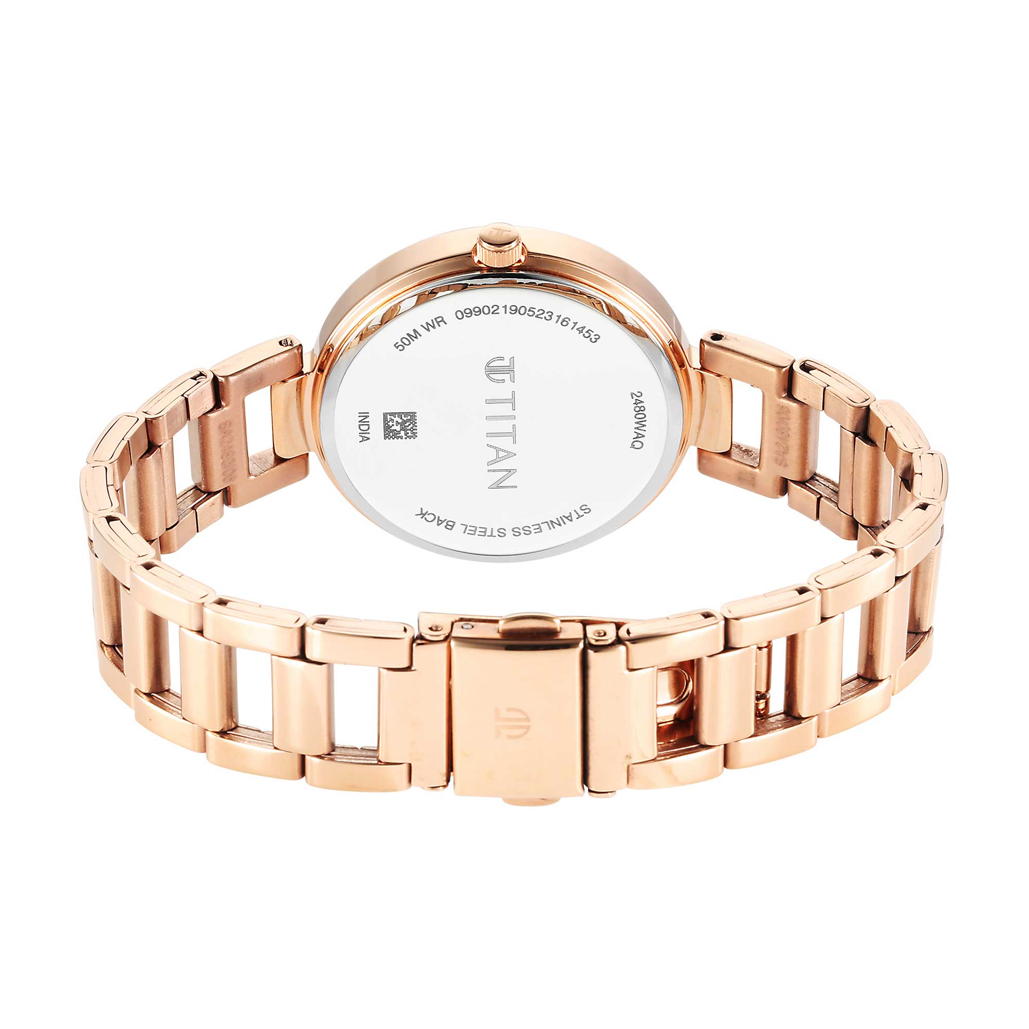 Titan Workwear Quartz Analog Beige Dial Rose Gold Stainless Steel Strap Watch for Women