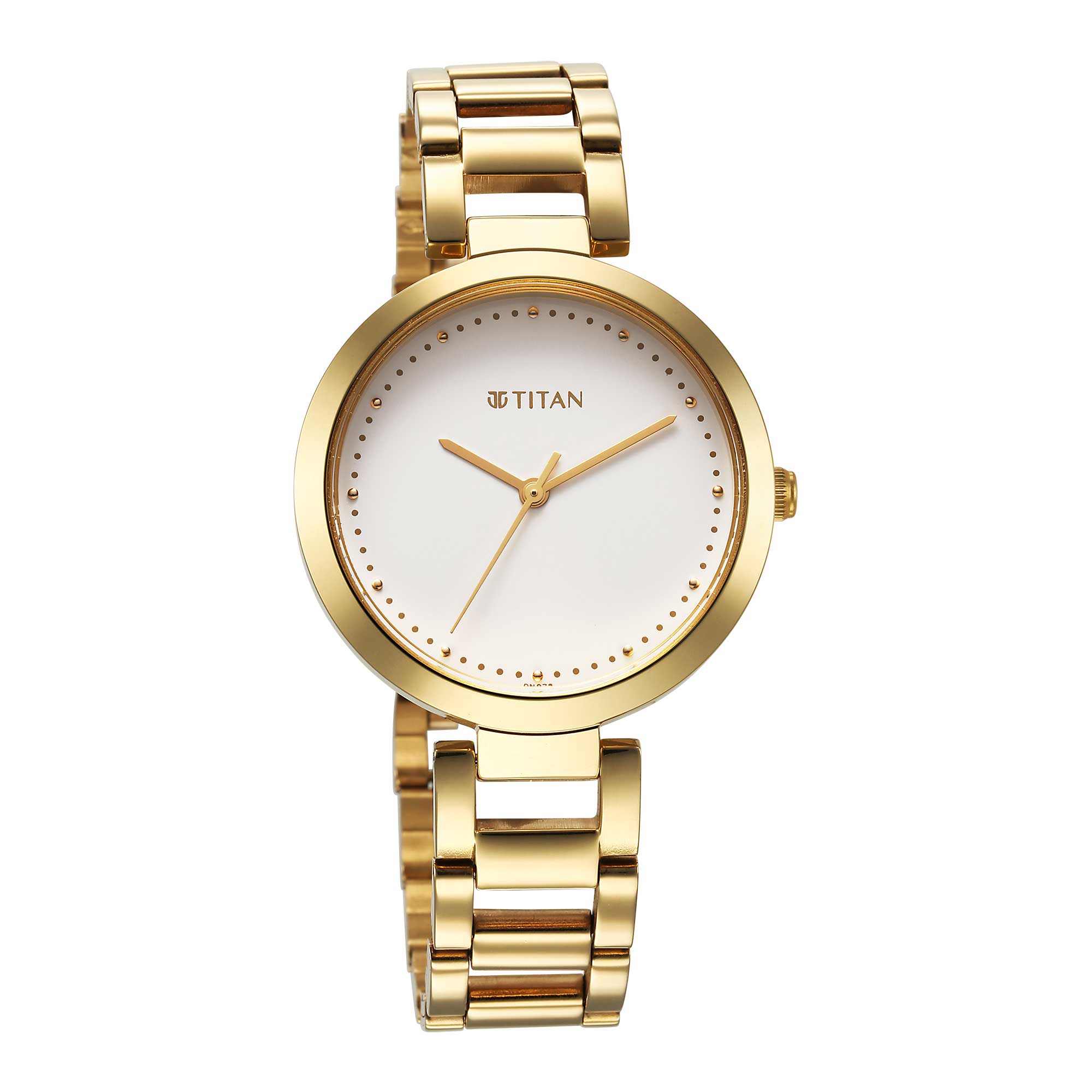 Titan Workwear Quartz Analog White Dial Golden Stainless Steel Strap Watch for Women