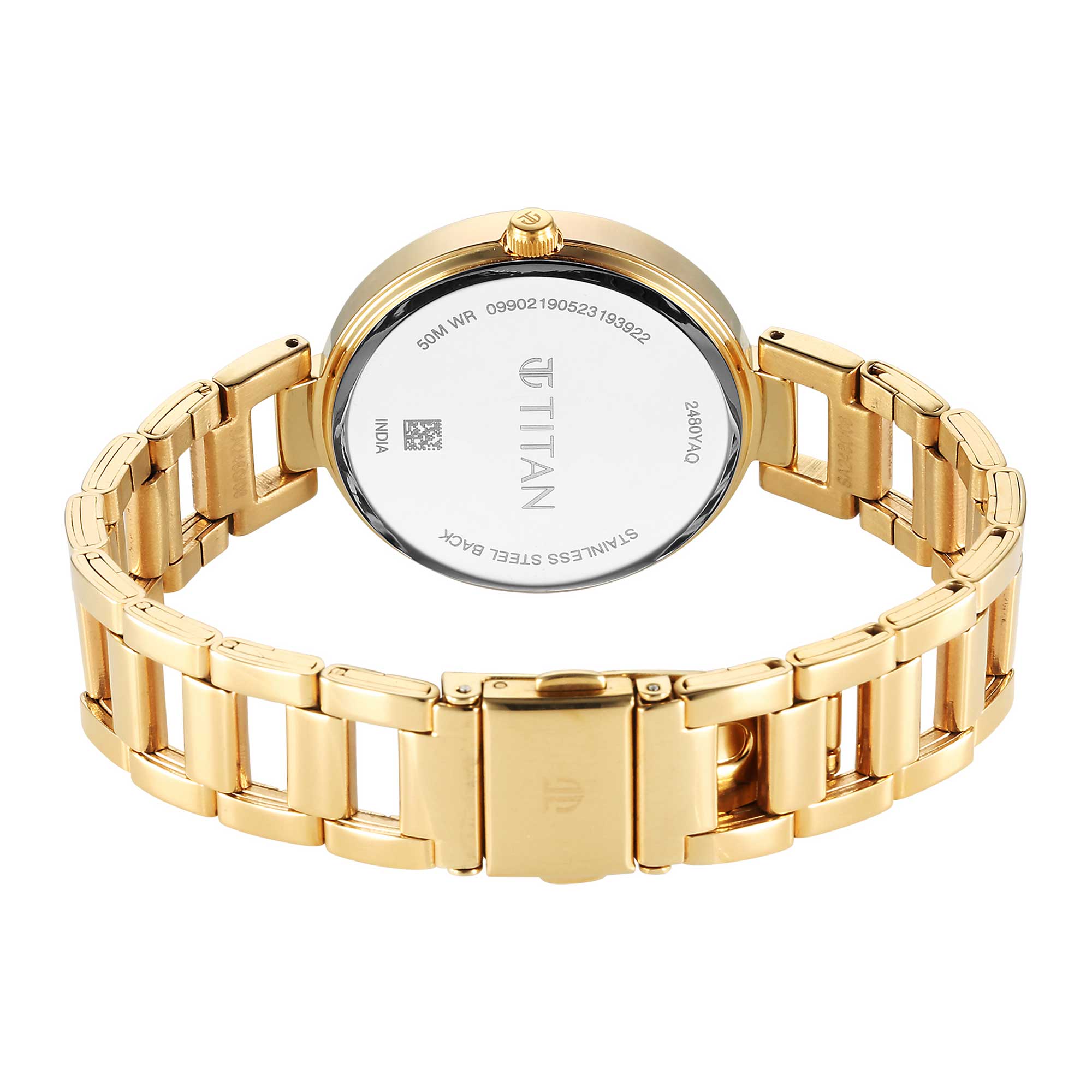 Titan Workwear Quartz Analog White Dial Golden Stainless Steel Strap Watch for Women