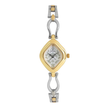 Titan Quartz Analog White Dial Stainless Steel Strap Watch for Women