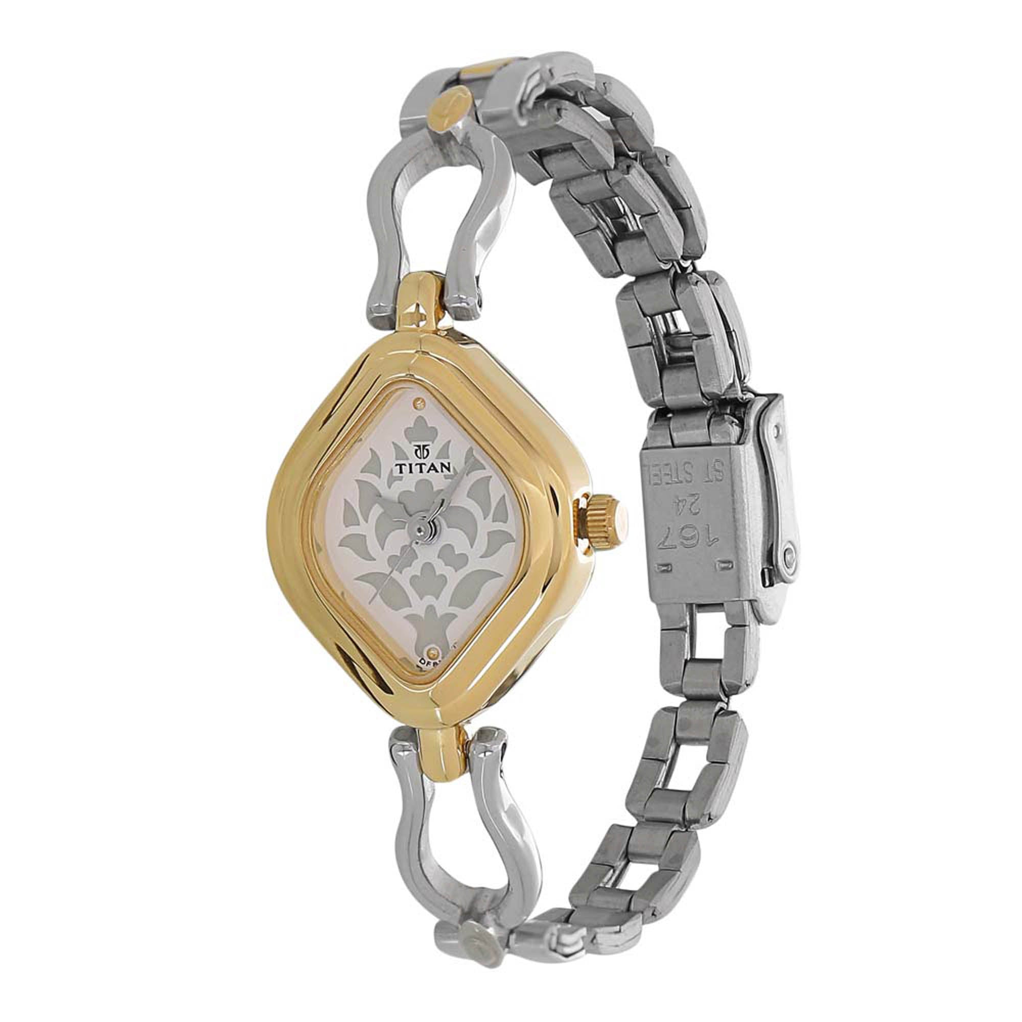 Titan Quartz Analog White Dial Stainless Steel Strap Watch for Women