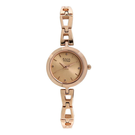 Titan Raga Beige Dial Women Watch With Metal Strap