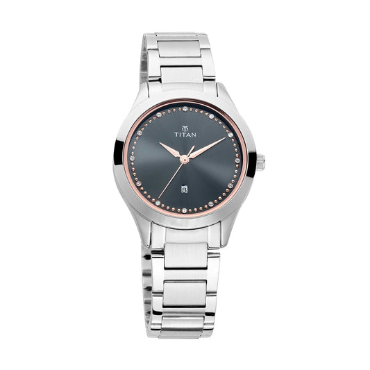 Titan Sparkle Anthracite Dial Analog with Date Stainless Steel Strap Watch for Women
