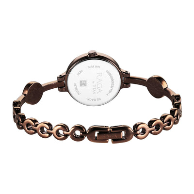 Titan Raga Viva Quartz Analog Rose Gold Dial Brown Metal Strap Watch for Women