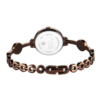 Titan Raga Viva Quartz Analog Rose Gold Dial Brown Metal Strap Watch for Women