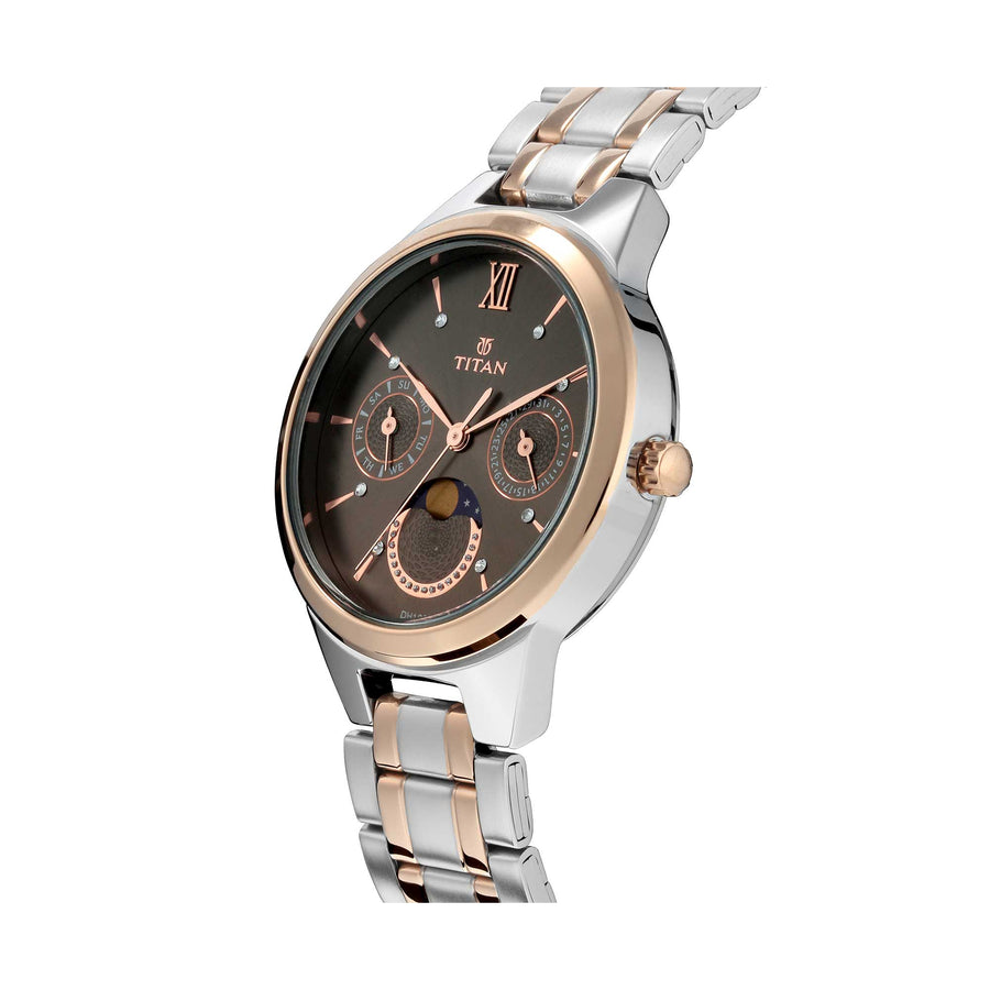 Titan Women's Elegance Moonphase Two-Tone Anthracite Dial Watch