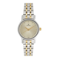 Titan Quartz Analog Champagne Dial Stainless Steel Strap Watch for Women