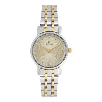 Titan Quartz Analog Champagne Dial Stainless Steel Strap Watch for Women