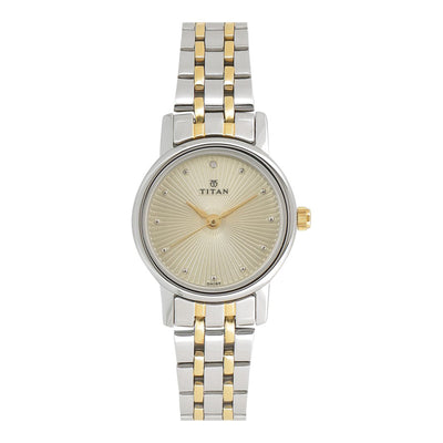Titan Quartz Analog Champagne Dial Stainless Steel Strap Watch for Women