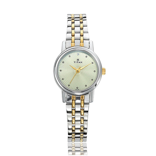 Titan Quartz Analog Champagne Dial Stainless Steel Strap Watch for Women