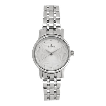 Titan Quartz Analog Silver Dial Stainless Steel Strap Watch for Women