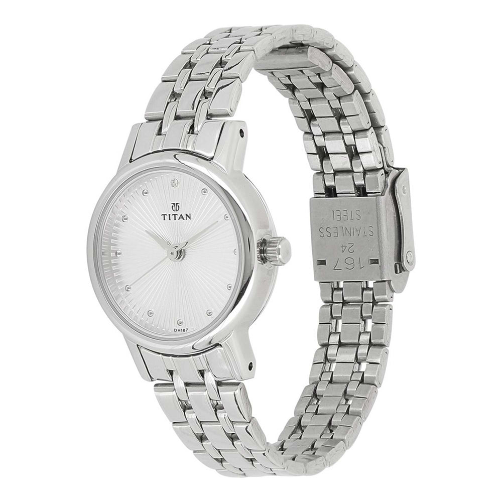 Titan Quartz Analog Silver Dial Stainless Steel Strap Watch for Women