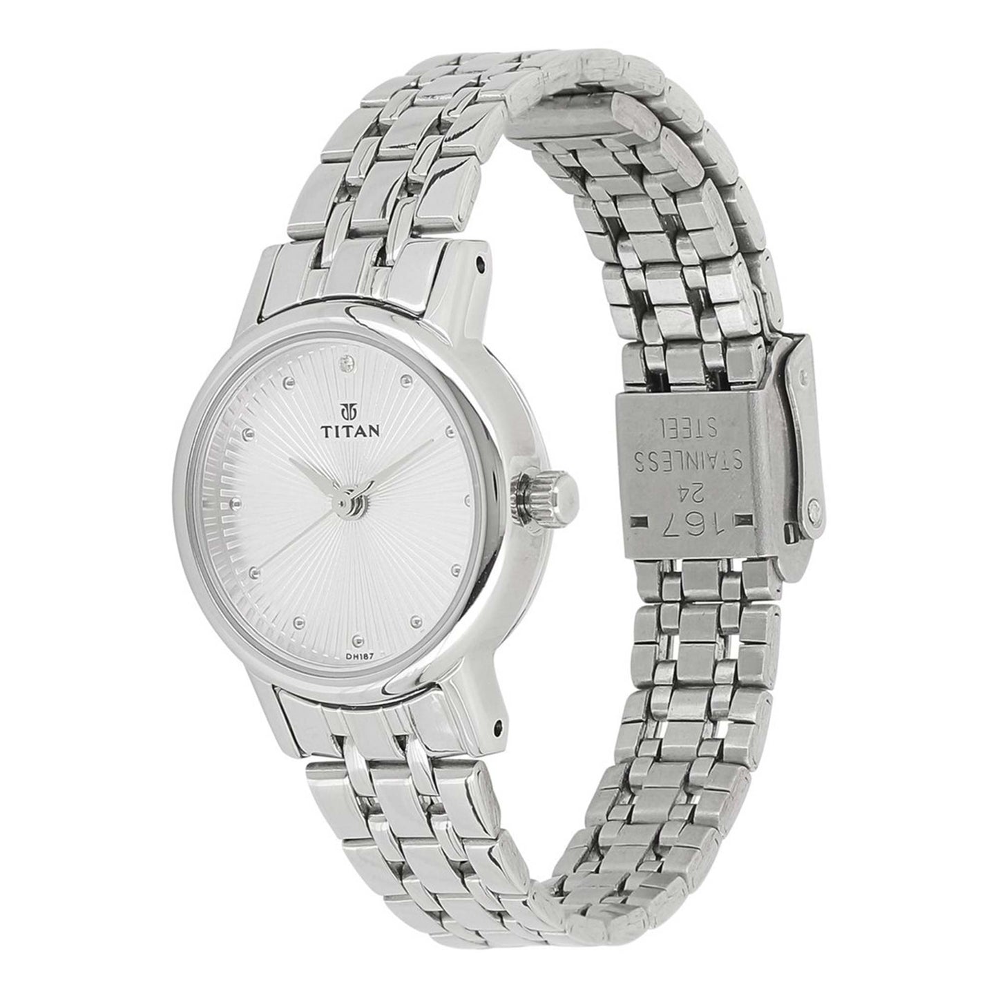 Titan Quartz Analog Silver Dial Stainless Steel Strap Watch for Women