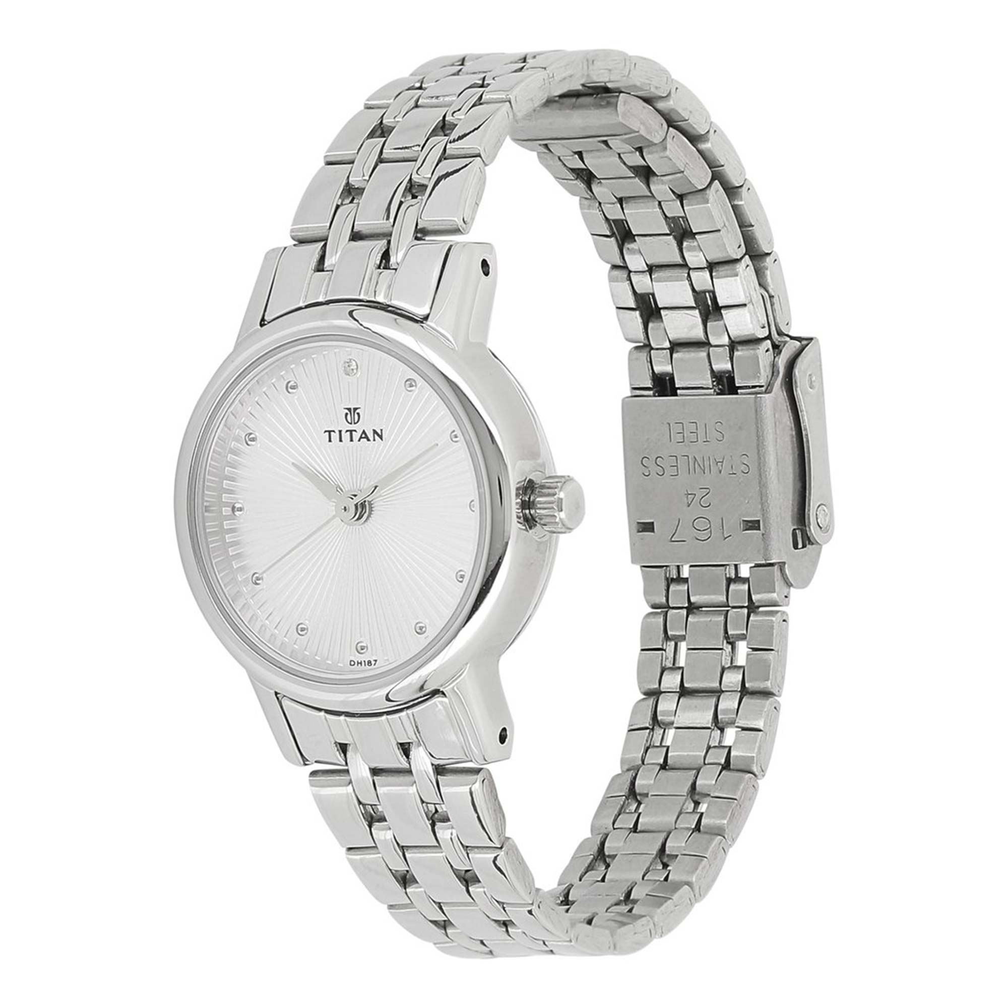 Titan Quartz Analog Silver Dial Stainless Steel Strap Watch for Women