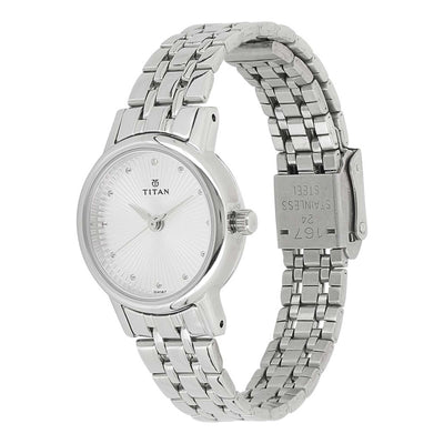 Titan Quartz Analog Silver Dial Stainless Steel Strap Watch for Women