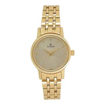Titan Quartz Analog Champagne Dial Stainless Steel Strap Watch for Women