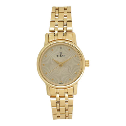 Titan Quartz Analog Champagne Dial Stainless Steel Strap Watch for Women