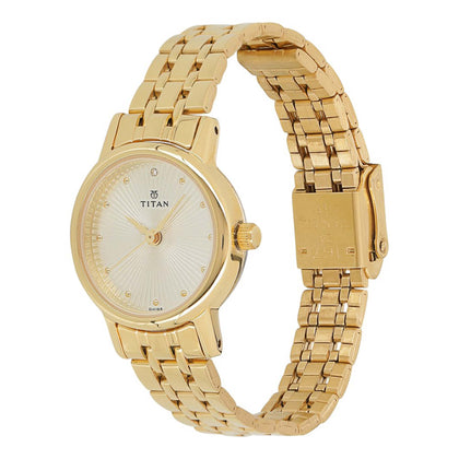Titan Quartz Analog Champagne Dial Stainless Steel Strap Watch for Women
