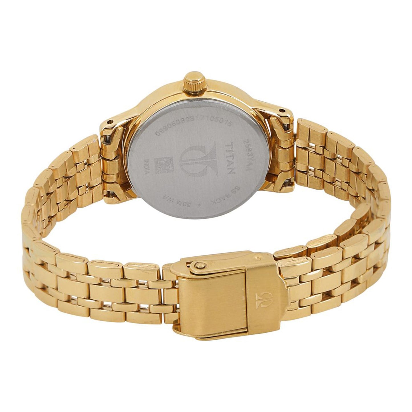 Titan Quartz Analog Champagne Dial Stainless Steel Strap Watch for Women