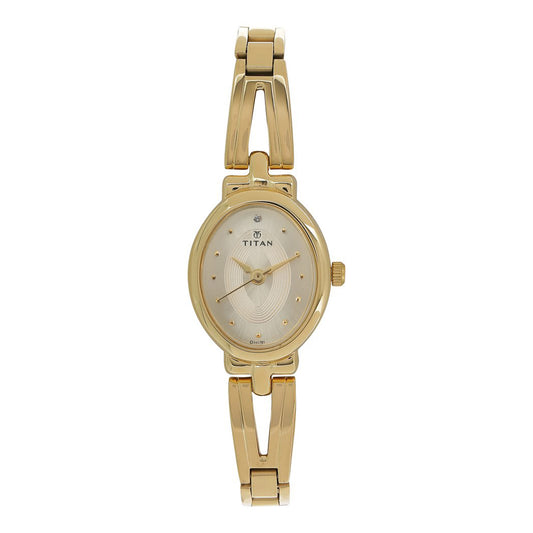 Titan Quartz Analog Champagne Dial Stainless Steel Strap Watch for Women