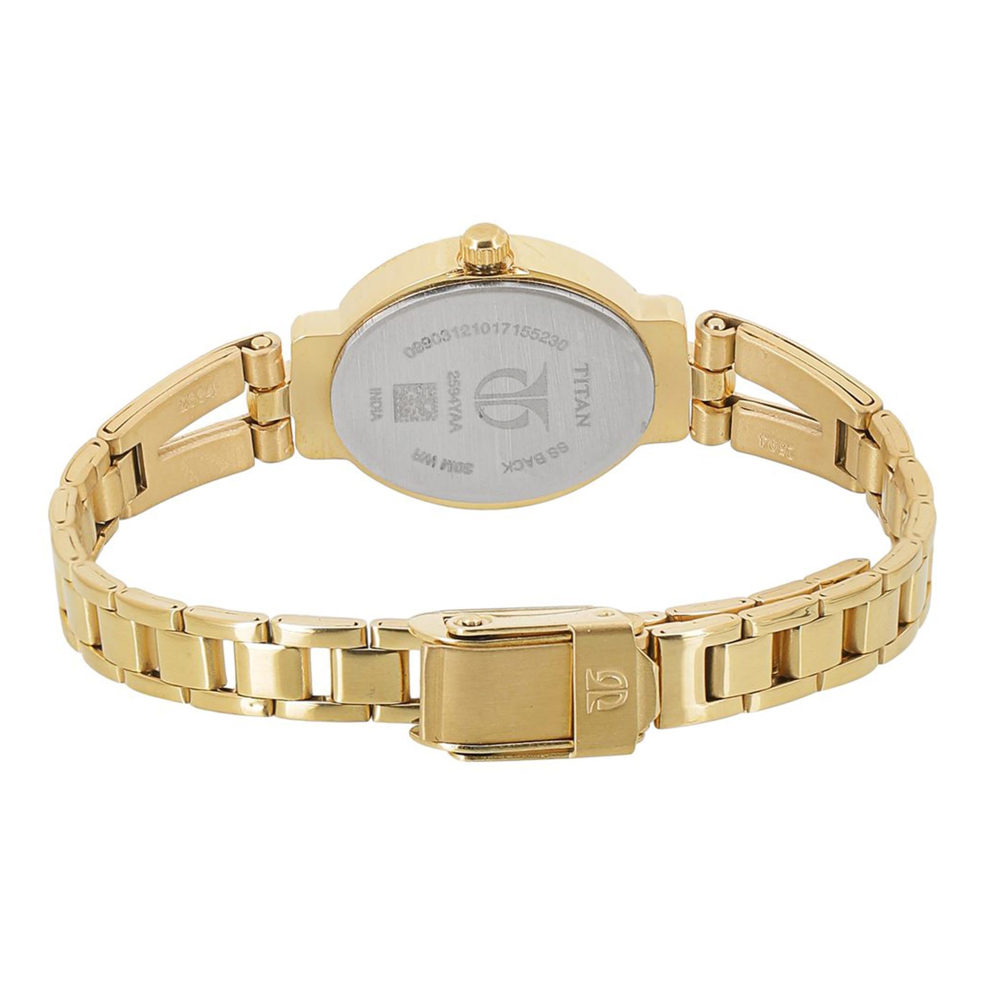 Titan Quartz Analog Champagne Dial Stainless Steel Strap Watch for Women