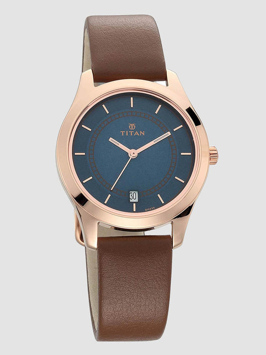 Titan Workwear Blue Dial Analog with Date Leather Strap watch for Women